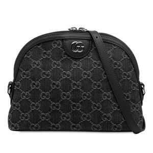 Gucci GG Denim Shoulder Bag Black Leather